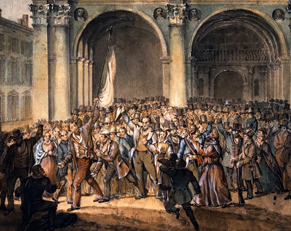 Ten Days of Brescia. The revolutionaries are gathered on Piazza della Loggia.