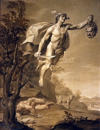 Mercury holding the head slice of Argos