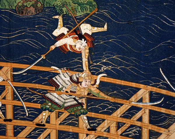 Paravent japonais représentant la guerre de Genpei (détail)