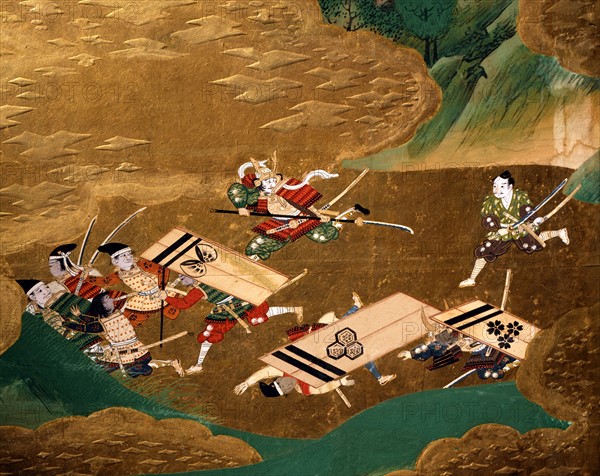 Paravent japonais représentant la guerre de Genpei (détail)