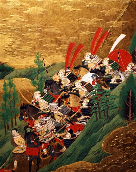 Paravent japonais représentant la guerre de Genpei (détail)