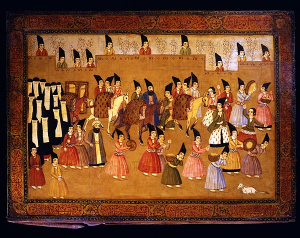 The arrival at the serail: princely cortege with musicians and concubines