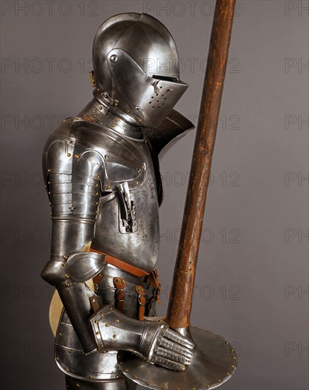 Steel tournament armor, with lance