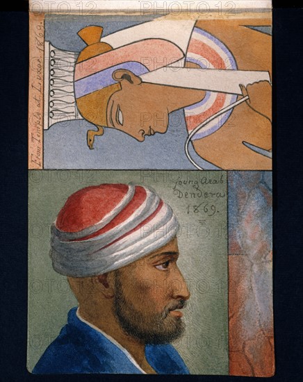 Egyptien de Denderah et figure du temple de Louxor dessinés par Frederick Stibbert