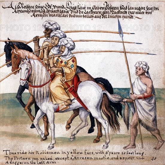 Guerriers nomades à cheval avec leur lance