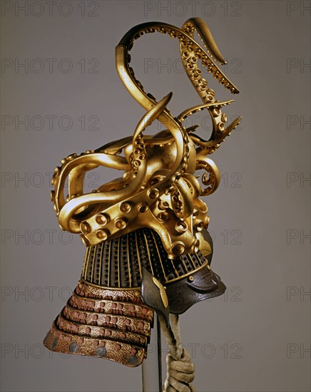 Japanese helmet with octopus-shaped decoration