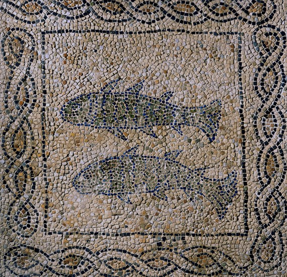 Mosaïque : Deux poissons, symbole de la vie éternelle