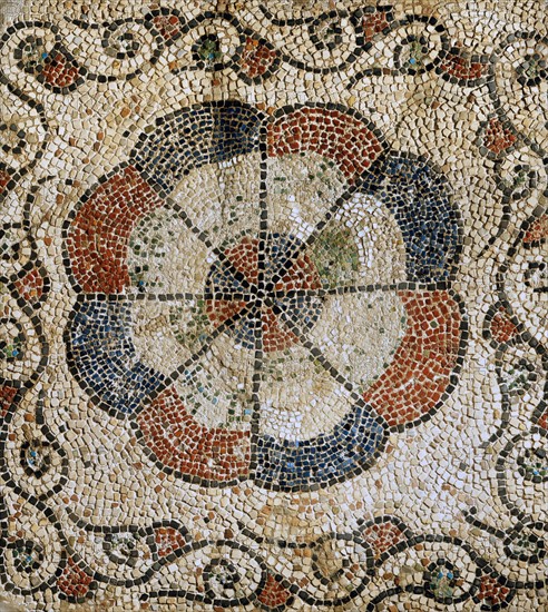 Mosaic fragment with stylized flower decoration