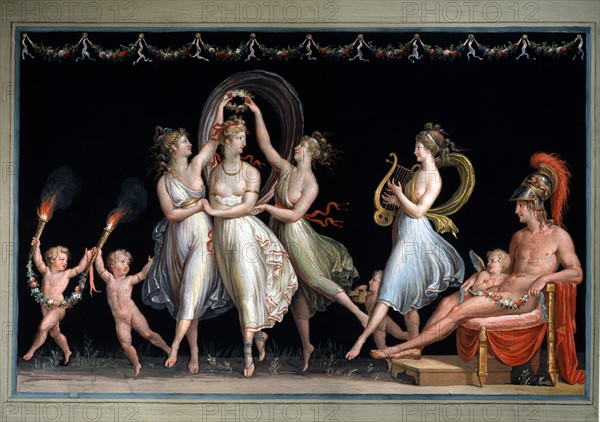 Venus et les trois Grâces dansant devant Mars