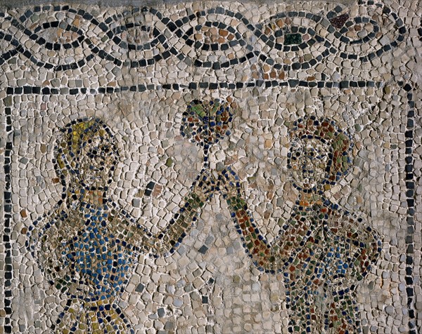 Mosaic: Young lovers; The knight's departure for the Crusade