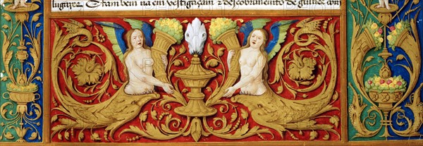 Female finned figures with horn of plenty