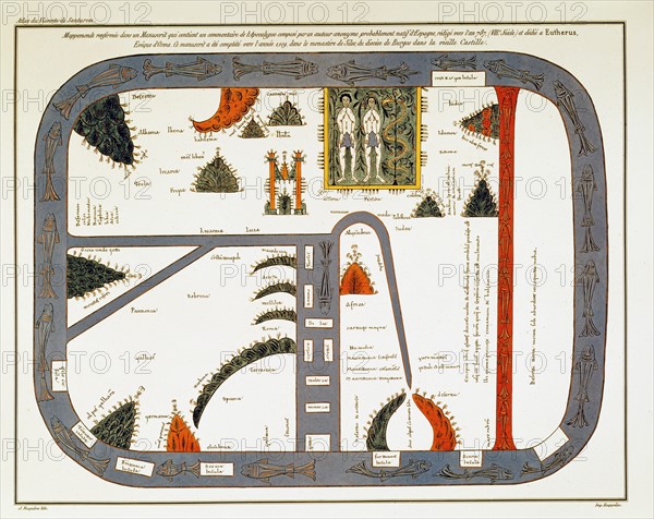 Reproduction de la mappemonde du 8e siècle, de l'Apocalypse de Burgos