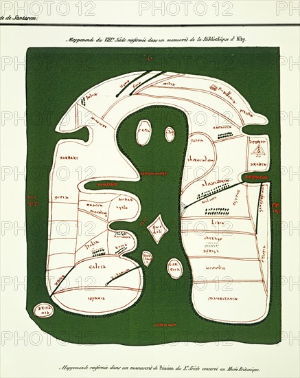 Reproduction d'une mappemonde du 8e siècle provenant de la bibliothèque d'Albi