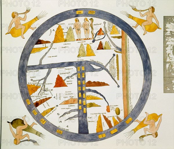 Reproduction d'une mappemonde du 12e siècle conservée à la bibliothèque de Turin
