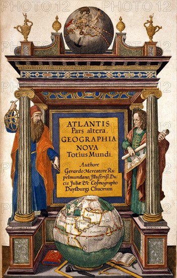 Atlas sive cosmographicae meditationes de fabrica mundi et fabricati figura, frontispiece