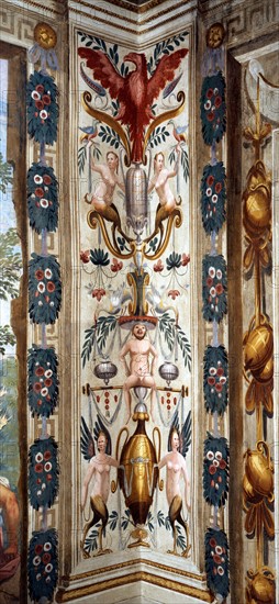 Giulio Carpioni, Salle du "Pasteur Fido" : décor de grotesques, avec figures de harpies