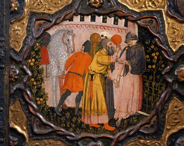 Wedding chest with tempera painting and reliefs. Episode of "Novella di er Torello" from Giovanni Boccaccio's Decameron (1313-1375)