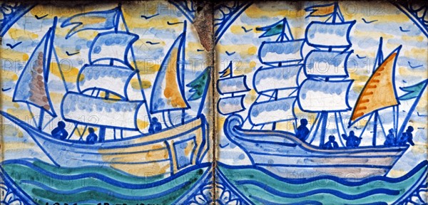 Majolic, Two boats with sails and crew