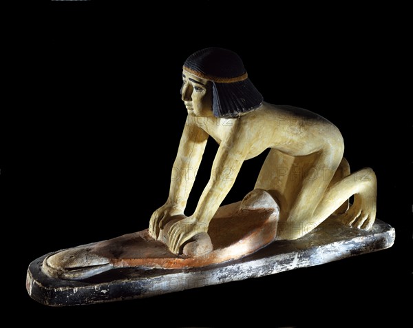 Figurine égyptienne représentant le meulage des céréales pour faire du pain