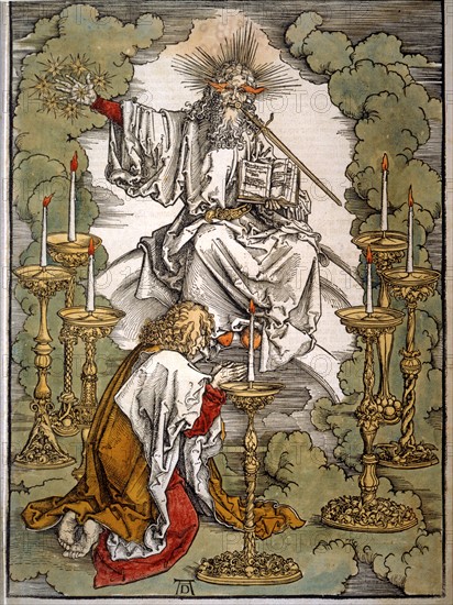 Dürer, Saint-Jean sur l'île de Patmos, reçoit l'inspiration pour écrire l'Apocalypse