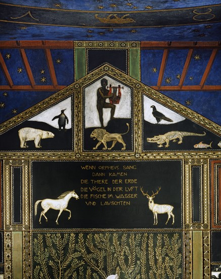 Franz von Stuck, Au son de la musique douce d'Orphée animaux terrestres, les oiseaux et les poissons s'approchent (détail)