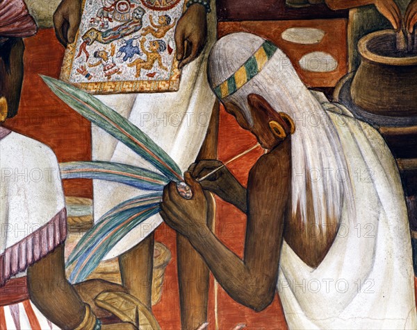 Rivera, Preparation of ritual objects decorated with feathers