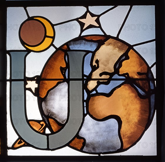 Stained-glass window made for the Mostra dell'Istruzione Artistica in Rome.