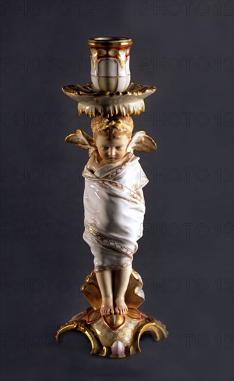 Candle holder with vettoed cherub