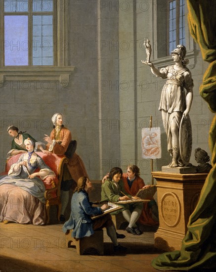 Zocchi, Les Arts : La Peinture. Détail : Les étudiants.