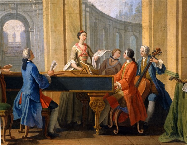 Zocchi, The Arts: Music. Concert on piano and cello. Detail.