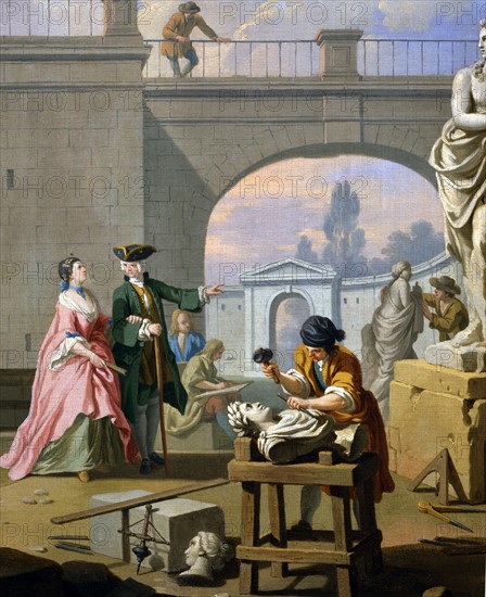 Zocchi, The Arts: Sculpture. Sculptors at work with their tools. Detail.