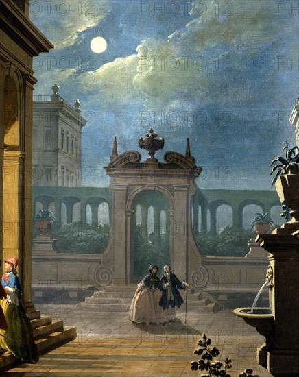 Zocchi, Les heures du jour : La nuit. Détail : Promenade au clair de lune.