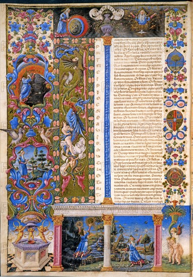 Crivelli, Livre de la Genèse : La création des animaux, et la création d'Adam et Eve.