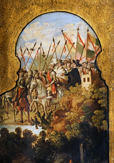 Paravent décoré de scènes de la conquête espagnole