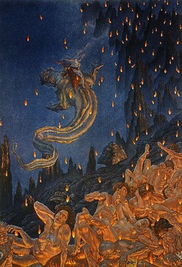 "The Divine Comedy", Inferno: Dante and Virgil go down into the abyss on the back of the demon Geryon