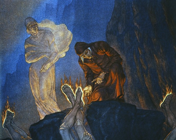"La Divine Comédie", l'Enfer : Dante et Virgile auprès des Simoniaques