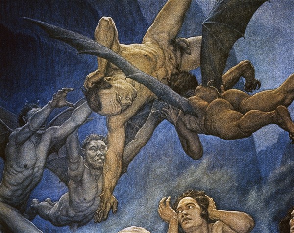 "The Divine Comedy", Inferno: Barrators are immersed in boiling pitch (detail)
