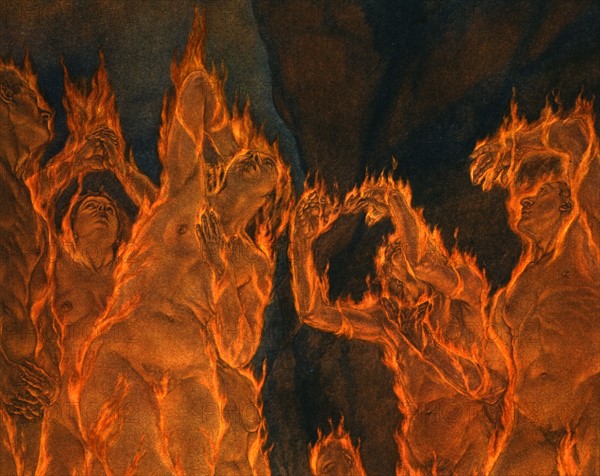 "The Divine Comedy", Inferno: Counsellors of Fraud are wrapped in flames (detail)