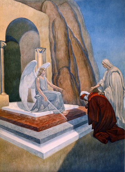 "La Divine Comédie", le Purgatoire : Dante et Virgile devant  l'ange gardien de la porte du Purgatoire