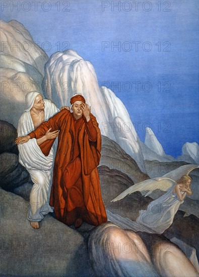 "La Divine Comédie", le Purgatoire : Dante et Virgile touchés par la lumière de l'ange de la miséricorde