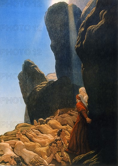 "La Divine Comédie", le Purgatoire : Dante et Virgile avec les avares et prodigues