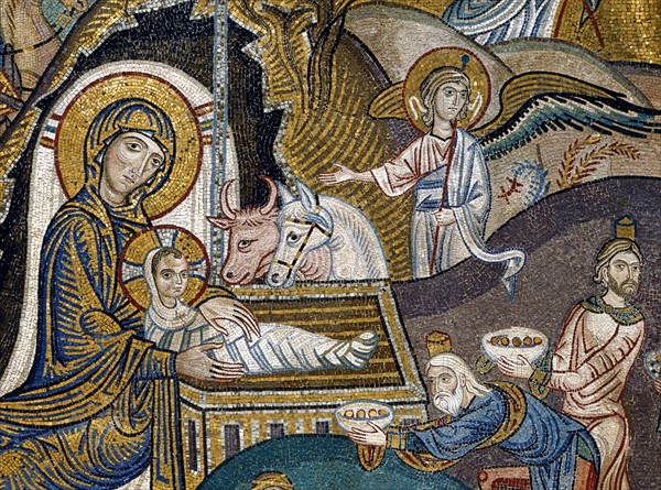 La Nativité. Mosaïque de la chapelle palatine de Palerme