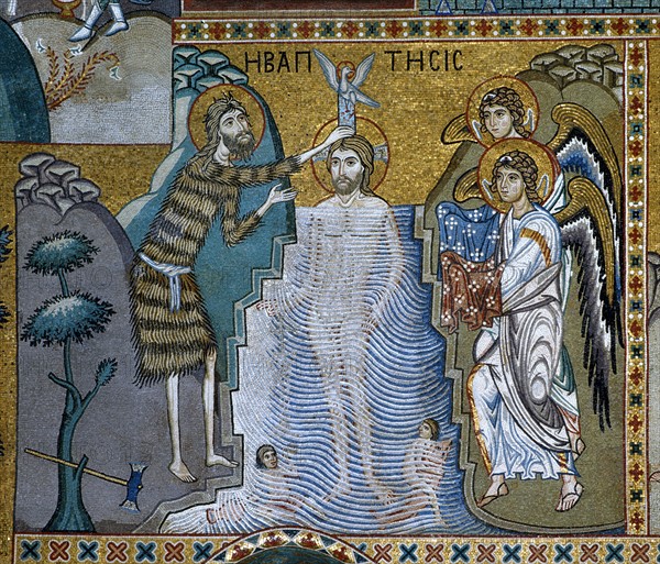 Le Baptême du Christ. Mosaïque de la chapelle palatine de Palerme
