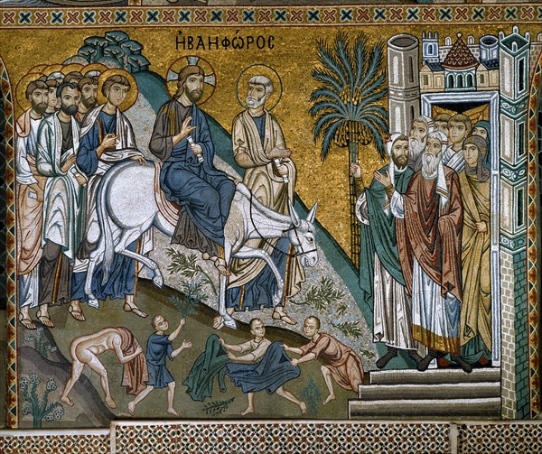 L'Entrée du Christ à Jérusalem. Mosaïque de la chapelle palatine de Palerme