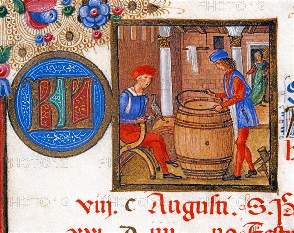 Breviaire d'Ercole d'Este: The production of barrels for the harvest