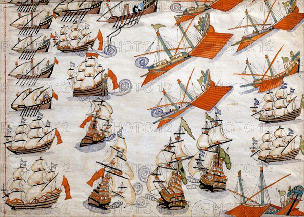 Ottoman troops at the reconquest of the island of Lemnos in the Aegean Sea occupied by the Venetians (detail)