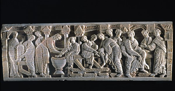 Ivory plaque representing the foot washing scene