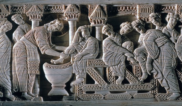 Ivory plaque representing the foot washing scene