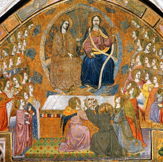 Jésus et Marie apparaissent à Saint François qui leur demande l'indulgence plénière pour la Portioncule d'Assise