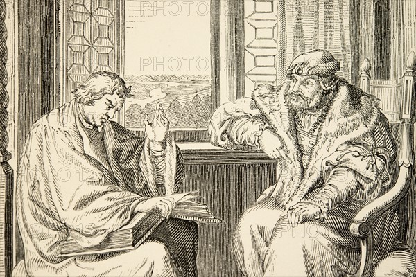 La vie de Martin Luther : Luther lit la Bible à Jean 1er de Saxe, dit le Constant